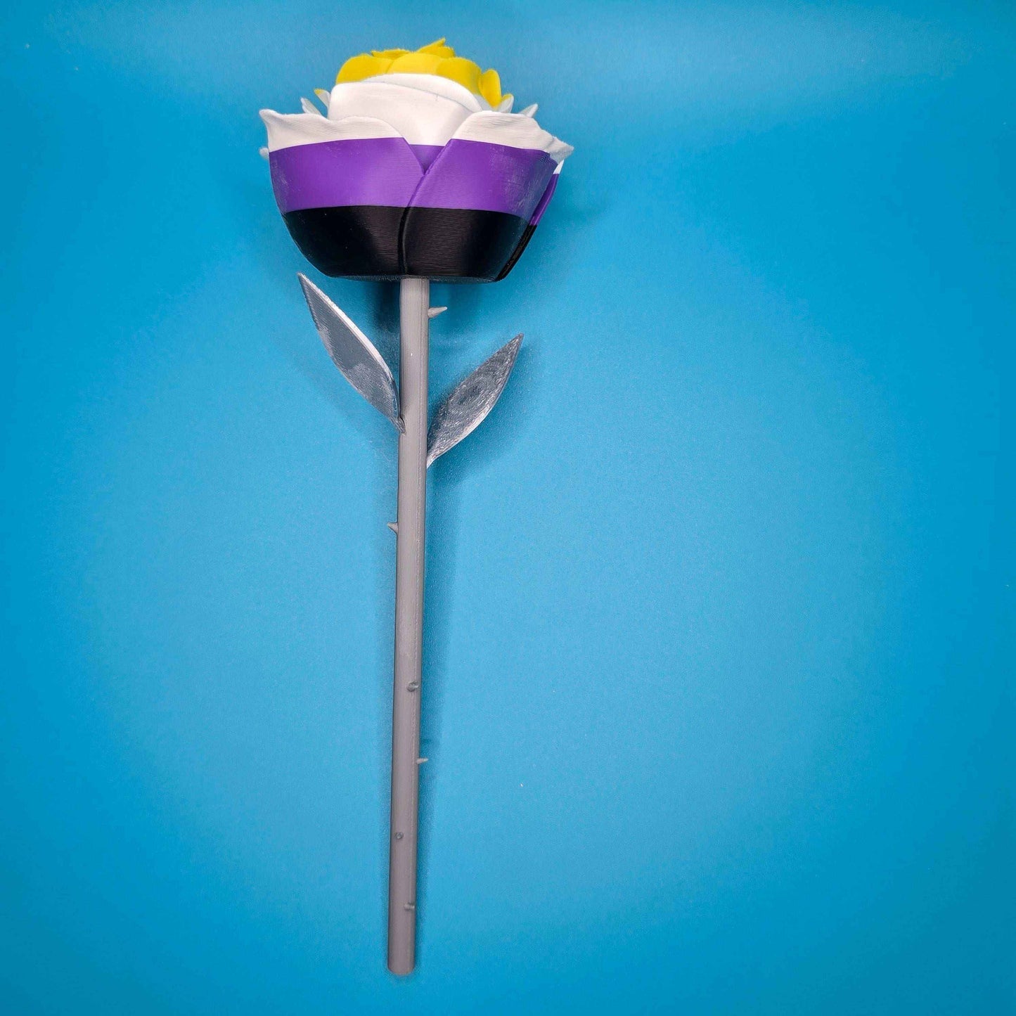 Silver - Stem Rose | 3D Printed Rose in Assorted Colors - Impishly Yours