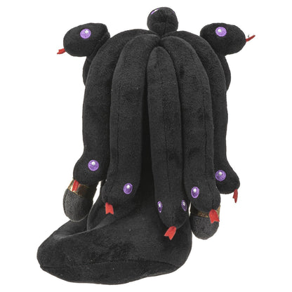 Black plush Medusa foot with snake heads featuring purple eyes and red tongues.