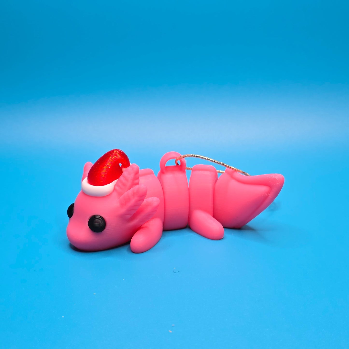Jinglelotl the Christmas Axolotl | Articulated 3D Printed Ornament with Festive Hat - Impishly Yours