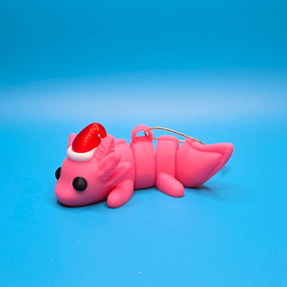 Jinglelotl the Christmas Axolotl | Articulated 3D Printed Ornament with Festive Hat - Impishly Yours