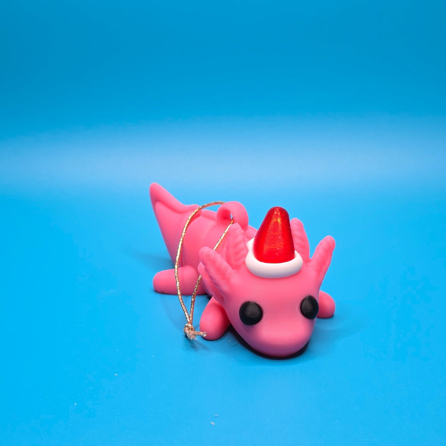 Jinglelotl the Christmas Axolotl | Articulated 3D Printed Ornament with Festive Hat - Impishly Yours