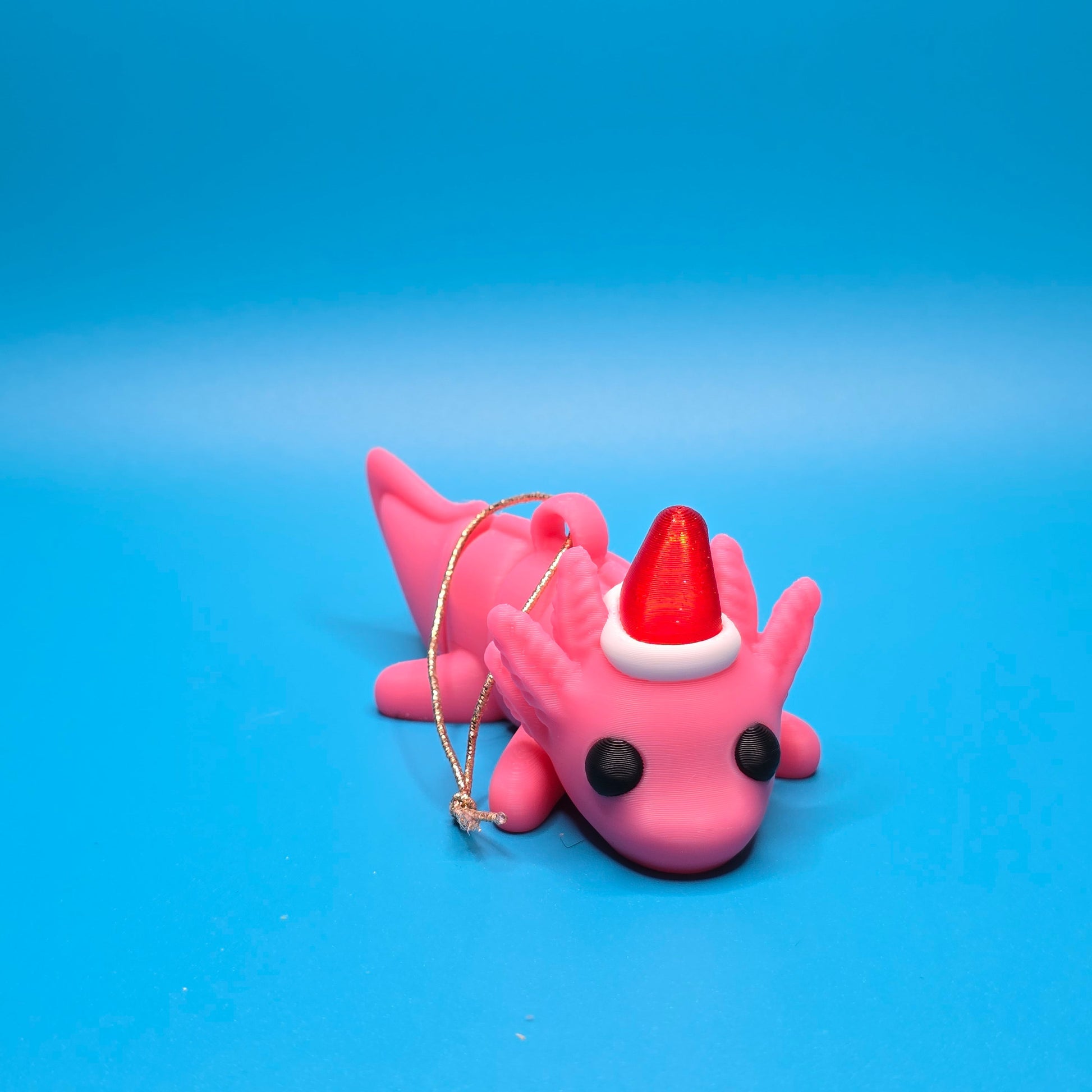 Jinglelotl the Christmas Axolotl | Articulated 3D Printed Ornament with Festive Hat - Impishly Yours