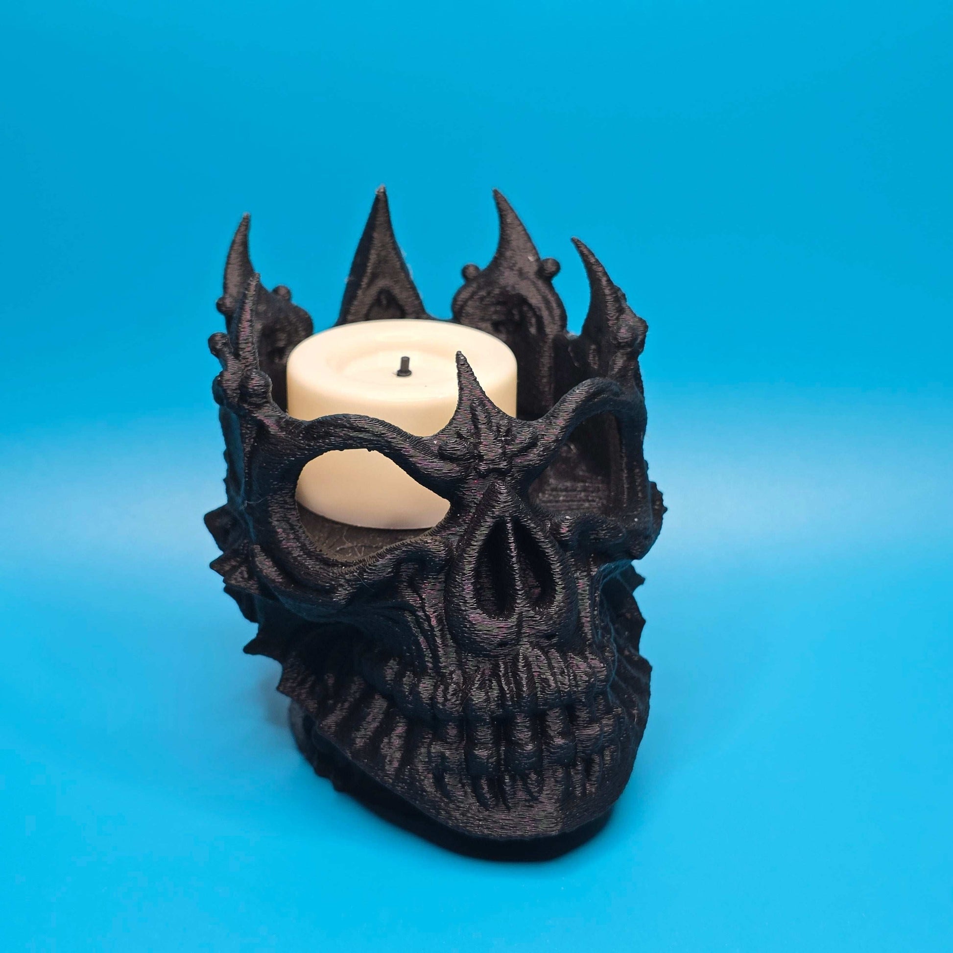 Lich King Tea Light Holder | 3D Printed Gothic Skull Candle Display - Impishly Yours