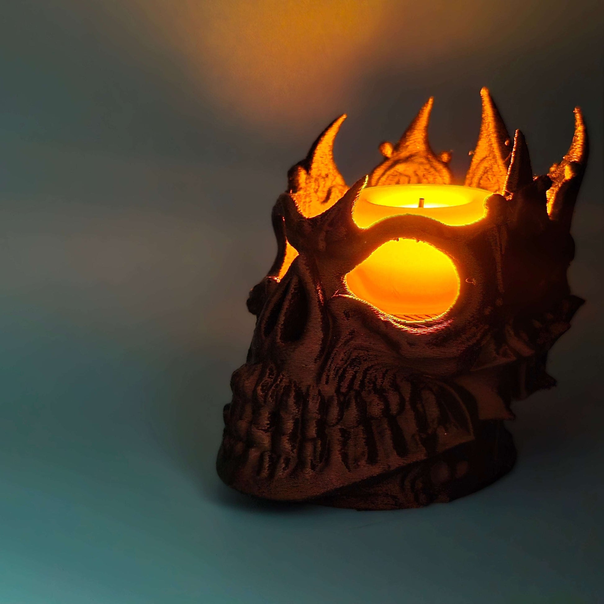 Lich King Tea Light Holder | 3D Printed Gothic Skull Candle Display - Impishly Yours