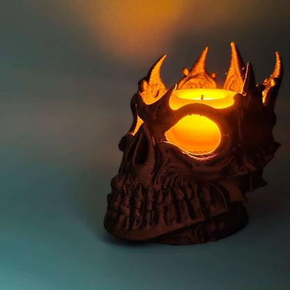 Lich King Tea Light Holder | 3D Printed Gothic Skull Candle Display - Impishly Yours