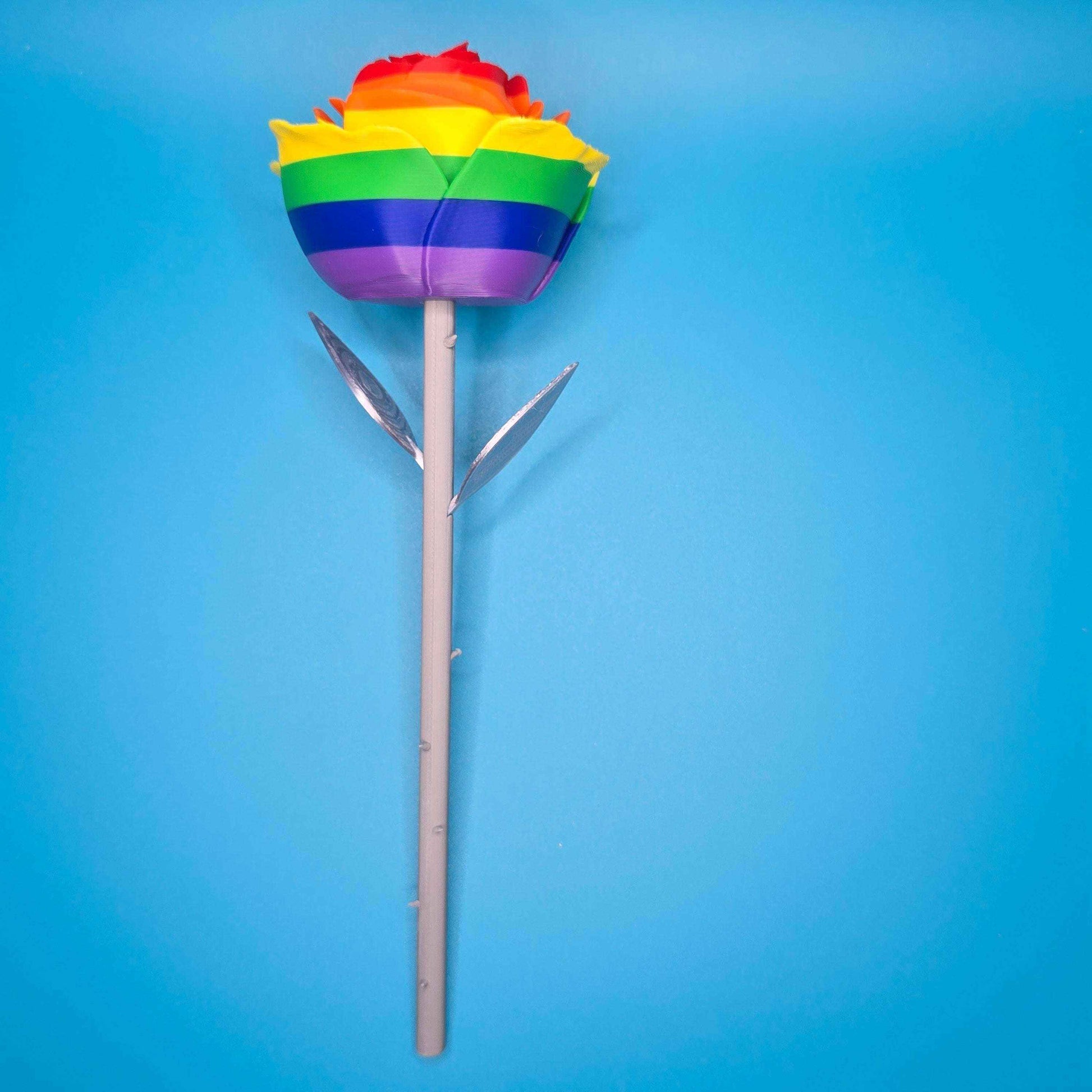 Silver - Stem Rose | 3D Printed Rose in Assorted Colors - Impishly Yours