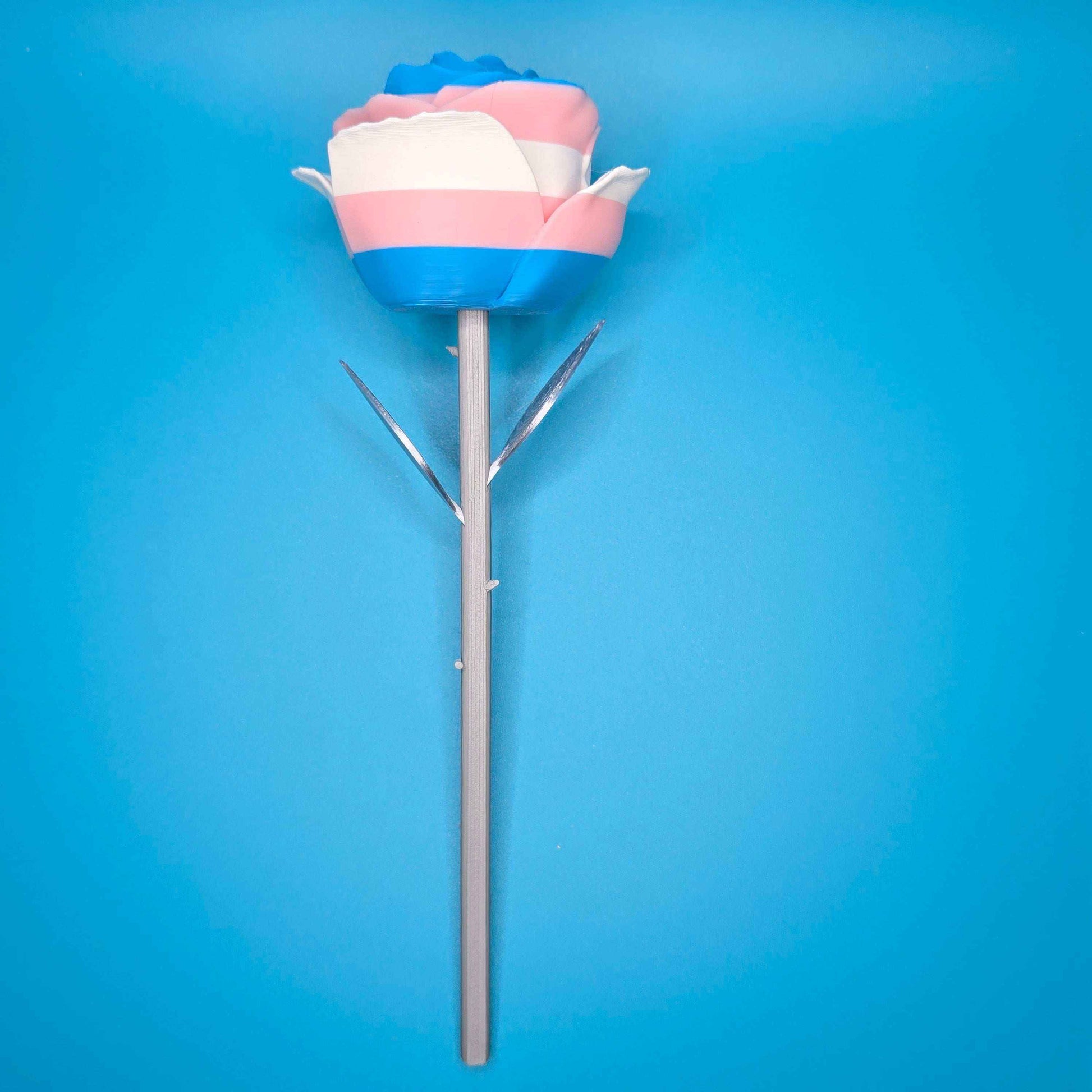 Silver - Stem Rose | 3D Printed Rose in Assorted Colors - Impishly Yours